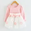 Wholesale- HOT New Infant Baby Girls Long Sleeve Flower Lace Tutu Dresses vestidos Todler Kids Cute 1 Year Birthday Wedding Party Dress Z1