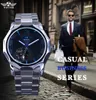 Winner Blue Ocean Geometry Design Stainless Steel Luxury Small Dial Skeleton Mens Watches Top Brand Luxury Automatic Wrist Watch