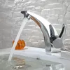 New Unique Design Deck Mount Full Brass Bathroom Basin Faucet Single Handle Mixer Taps Chrome Finish/Brush Nickel