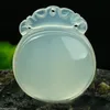 Chinese 100% Natural Agate Jade Chalcedony Safety Mirror Ruyi pendant necklace