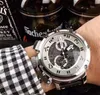 남성 스포츠 시계 고품질 다이버 에이전트 좋아하는 석영 Chrono 브랜드 4.7 큰 케이스 가죽 스트랩 무브먼트 시계