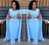 Light Blue Plus Size Cape Style Evening Dresses 2017 Sheath Floor Length Evening Gowns Aso Ebi South African Women Formal Party Dresses