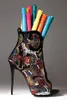 Talons hauts sandales d'été bottes recouvertes de cristal comique bottines multicolore diamant sexy pompes à talons aiguilles dames