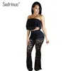 Wholesale- Sedrinuo 2017 New Summer Fashion Rompers Women Jumpsuit Two pieces Set Slash Neck Sexy Bodycon Long Pants White Jumpsuit