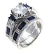 Bijoux de mode Bleu et blanc zircon Bleu et blanc bague de mariage en pierre zircon Cuivre plaqué de rhodium ENSEMBLE DR1412003R Livraison gratuite