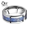 Queenwish Promise Pierścionki 8mm Tungsten Carbide Pierścień Srebrny Meteoryt Inlay Blue Celtic Dragon Wedding Bands Mens Vintage Biżuteria dla kobiet