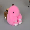 Söt mini äkta kanin päls pompom bunny nyckelkedja kvinnor prydnad leksak dock väska bilnycklar ring monster nyckelring 18 cm storlek