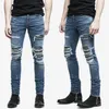 Groothandel-heren zomer gescheurde skinny biker jeans vernietigd gerafeld slim fit denim kokerbroek reguliere mode