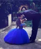 Beaded Ball Gown Flower Girl Dresses Cheap Royal Blue Little Bride Gowns Off Shoulder Girls Pageant Dress