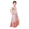 Nya mode tjejer maxi klänning barn damm rosa bomull spets rosa tulle tutu ruffle klänningar barn fest bröllopsklänning