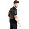 T-shirt da uomo in ecopelle T-shirt traspirante nera con scollo a V in patchwork trasparente T-shirt da uomo punk a maniche corte S-XL