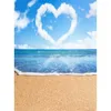 Romantik Aşk Kalp Şekli Bulut Mavi Gökyüzü Tropikal Plaj Temalı Zemin Kumlu Zemin Yaz Tatil Sahil Düğün Fotoğrafçılığı Arka Planında