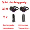 Silent Disco RF Black LED Wireless Hörlurar - Tyst klubbfestpaket med 30 mottagare och 2 sändare 200 m avståndskontroll för iPod mp3 DJ Music Pary Club