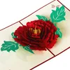 13x15.5cm Creatieve 3D-wenskaart Custom Valentijnsdag Happy Birthday Card-uitnodigingen met envelop roze rode pioenroos