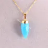 Gold Plated Hand Cut Faceted Gemstone Point Pendulum Pendant Natural Polished Agate Jade,Raw Mineral Drusy Rock Pendant Charm Necklace Beads