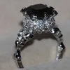 Victoria Wieck Vintage Jewelry Round 10KT Oro bianco Filled Black Sapphire Gemstones Simulato Diamond Wedding Women Band Skull Ring SZ5-11