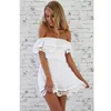 Fashion women Elegant Vintage sweet lace white Dress stylish sexy slash neck casual slim beach Summer Sundress vestidos