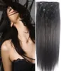 ZZhair 16 "-32" 8pcs Set Clips in / on 100% Brasilian Remy Human Hair Extension Full Head 100g 120g 140g Natural Retally
