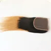 Brazilian Ombre Straight Two Tone 1b 27 Blonde Human Hair Lace Closure Bleached Knots 4 x4