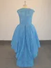 Real Sample Blue Lace High Low Prom Dresses Sexy Illusion Short Front Long Back Formal Prom Party Gown Custom Made China