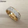 Volledige 5 Rij zirkoon diamanten Sieraden Gratis Verzending Groothandel Goud Kleur Rvs Trouwringen USA maat 7/8/9/10/11/12