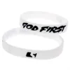 1 PC God First Bracelet En Caoutchouc De Silicone Rempli D'encre Décoration Logo Doux Et Flexible Blanc Taille Adulte