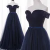 Dark Navy Evening Dresses Sexy off Shoulder Zipper Back Long Prom Dresses Real Pictures New Arrival Party Dresses Elegant Style