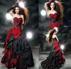 Gothic A-line Wedding Dresses Sweetheart Floral Bustier Pick-up Taffeta Black and Red Bow Tulle Gorgeous Bridal Gowns Corset Back New 2020