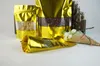 18x26cm Chokladsäck, 100pcs / parti x Stå upp guld Aluminiumfolie Ziplock väska med fönsterkokospaket Poly påse återupptagbar