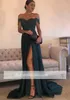Dark Green 2018 Prom Dresses Off Shoulder Sexy Front Split Lace Aplikacje Długie eleganckie suknie wieczorowe nosi Vestidos de Fiesta
