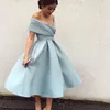 New Arrival Light Blue Cocktail Dress Off The Shoulder Tea Length Short Party Prom Dresses High Quality Homecoming Dresses Formal Dress