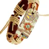Ручная плетение кожаное браслет этнический стиль пирография теплопередача мирный знак чар браслеты винтажные браслеты конопля