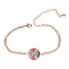 2017 joyería de moda pavimenta multicolor cz arcoíris piedra madre de perla mal de ojo encanto doble cadena pulsera de oro rosa para niña