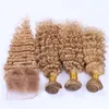 27 Honey Blonde Hair Deep Curly Lace Closure 44 Brazilian Deep Wave Human Hair Lace Closure Bleached Knots With Baby Hair3162429