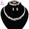 2 kolory Złoto Posrebrzane Kobiety Oświadczenie Naszyjnik Bransoletka Kolczyki Pierścieniowe Dla Party Wedding Jewelry Sets