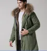 brown fur collar hoody rabbit fur lining army green long parkas Lavish fur long style snow winter men coats