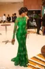 Billig spets kvällsklänning med Bateau Emerald Green Long Sleeves Applique Prom Klänningar Skede Kändis Fiesta Aftonklänningar