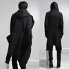 Trench da uomo all'ingrosso- Cappotto da uomo casual in lana con cappuccio lungo trench coat da uomo Hip Hop nero con cappuccio