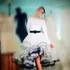 Vestidos Saudyjska Arabia Bateau Długie Rękawy Puffy Ball Suknia Ruffles Princess Specjalne okazje Suknie Sash Dość wieczorowe Suknie Prom Dress