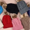 Gorro con pompones de piel sintética tejido a mano para invierno para mujer, gorro tejido de lana cálido de alta calidad, gorro de lana Skully