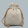 Vanlig tom bomull linne dragkedja väskor eko smycken presentväska lavendel torkade blommor kryddor lagringsäckar godis te förpackning påse 3pcs / parti