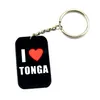 50 pcs Eu amo Tonga Silicone Borracha Dog Tag Keychain Debossed e preenchido em cores para lembranças de turistas