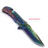 Sharp Fajny Rainbow Kolorowe Tactical Folding Nóż Nóż 5Cr15mov Pocket Rescue Survival Tool Titanium Hunting Camping NIVE EDC Tool