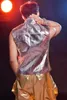 (Yelek + Pantolon) Sequins DS Şarkıcı Kostümleri Erkek Takım Elbise Vernised Deri Yelek Yelek Pantolon Setleri Hip Hop Kaya DJ Gösterisi Performans Giyim