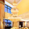 Moderna kristallkronor ledde guldkronkrona Belysning Fixture American European 3 Light Colors Dimble Long Home Hotel Hanging Lamps