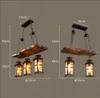 Industrial Retro Boat Wood Pendant Lights 110V 220V 3 Head Vintage Chandelier Lighting Fixture for Cafe Bar Lighting