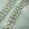 Biżuteria ślubna 2-Row SS16 Clear Crystal Rhinestone Wykończenia Zamknij Łańcuch Srebrny 10 Stoczni