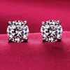 2017 plaqué or blanc 4 broches zircon cubique étincelant simulé diamant Post CZ boucles d'oreilles 3mm 4mm 5mm 6mm 8mm 10mm