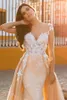 Mermaid Blush Wedding Dresses With Detachable Train 2020 Crystal Desing Sheer Jewel Neckline Lace Appliqued Trumpet Bridal Gowns