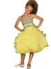 Yular boncuk çocuğu parıltı küçük kız pageant elbiseleri organze cascade kızlar kısa yarışmacı elbise hy1283